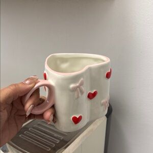 Heart-Shaped Mug with Red Hearts and Pink Handle